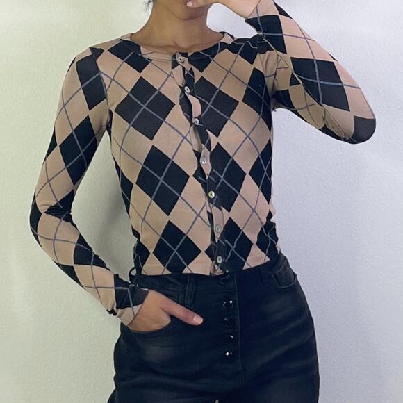 Argyle Black and Nude Cardigan - Picture 1 of 5